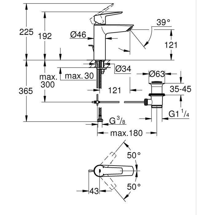 Mezclador monomando de lavabo - GROHE Start - 234552432 - Negro mate - Talla M - Caño mediano - Ahorro de agua - Extraíble y desagüe 3