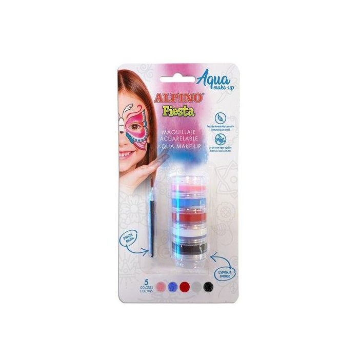 Alpino BLÍSTER BOTES MAQUILLAJE ACUARELABLE DL000621 - Maquillaje líquido con base agua, 5 colores, esponja y guía de ideas, uso infantil y adulto