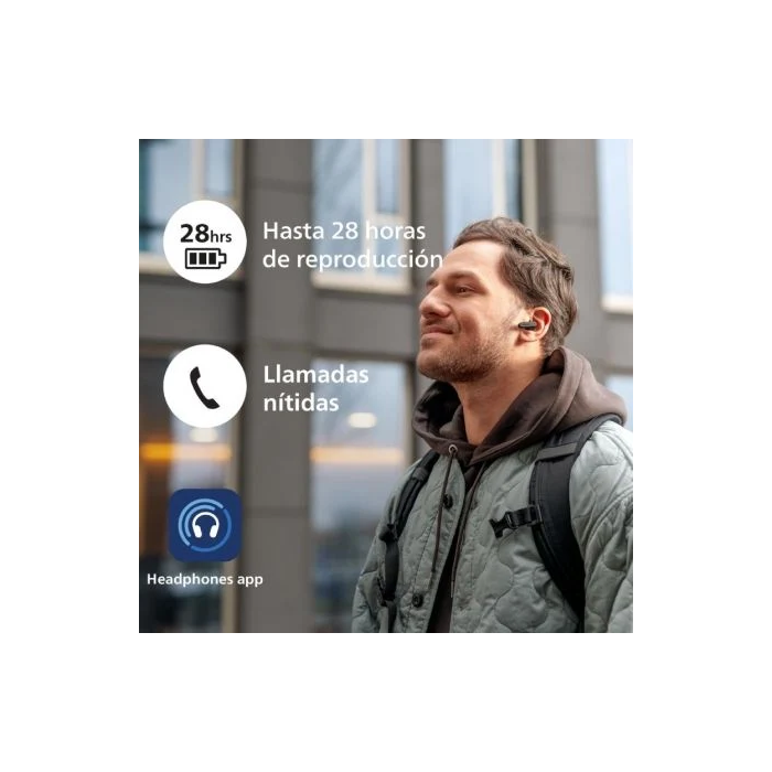 Philips TAT2139WT/00 Auriculares Bluetooth Blancos con Estuche de Carga, 7h Autonomía (28h con estuche), IPX4, Control Táctil 3
