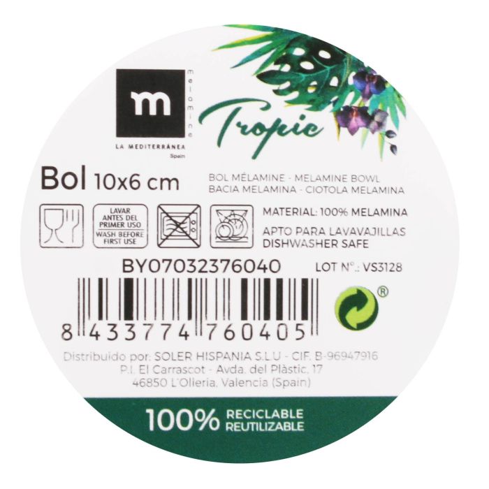 Bol de melamina Tropic 10x6 cm brillo - La Mediterranea (24 Unidades) 1 Bol de melamina Tropic 10x6 cm brillo - La Mediterranea (24 Unidades) 1