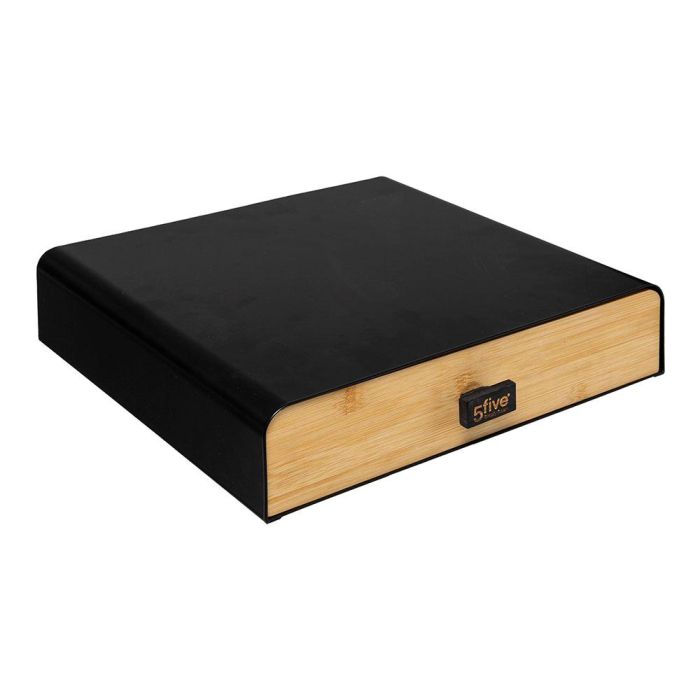 5Five Caja de Almacenamiento para Cápsulas de Café Noir Kitchen - Negro/Natural Metal/Bambú (Capacidad 64 Nespresso Horizontal) 33x31x7.5cm 1