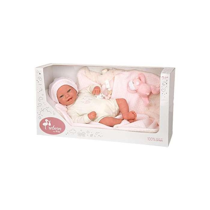 Muñeca reborn arias 45 cm viviane c/manta y peluche 4