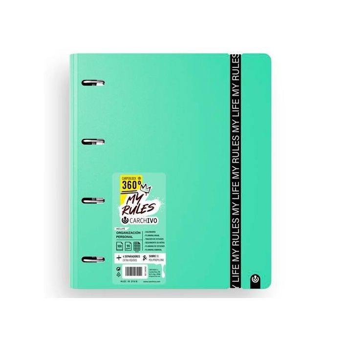 Carchivo Carpeblock 360 My Rules Con Recambio 100H A4 5x5 90 gr 4 Separadores Pp Foam Jade