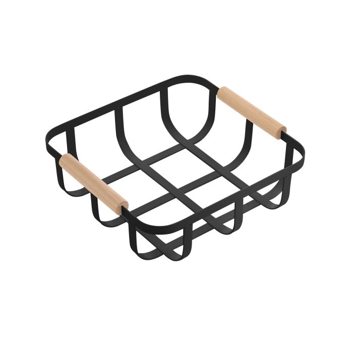 Confortime Cesta Organizadora Negra con Madera, para Ordenar y Almacenar, 24.5 x 23 x 8 cm (6 Unidades)