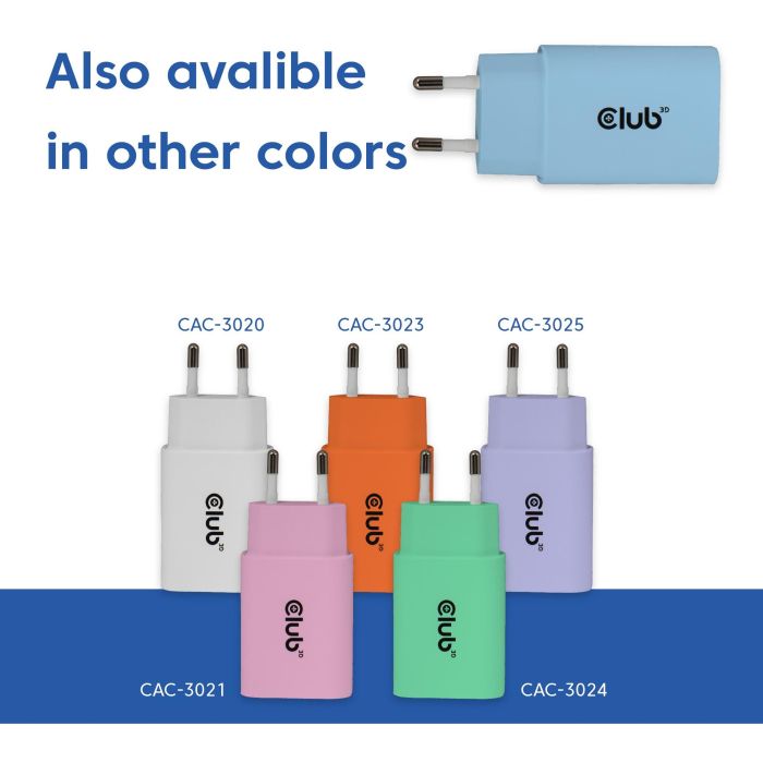 Club3D Lifestyle Ladegerät USB-C 30Watt. 2Stk blau retail 6