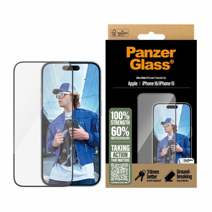 PanzerGlass iPhone 16/15 UWF Protector de Pantalla de Vidrio Templado Transparente Resistente a Golpes y Rayones para Apple iPhone 16 y 15 0 PanzerGlass iPhone 16/15 UWF Protector de Pantalla de Vidrio Templado Transparente Resistente a Golpes y Rayones para Apple iPhone 16 y 15 0