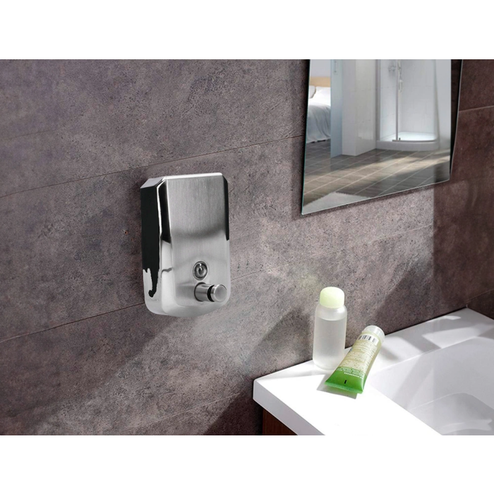 Q-connect Dispensador de Jabón Manual 800 ml Acero Inoxidable 115x56x179mm 4