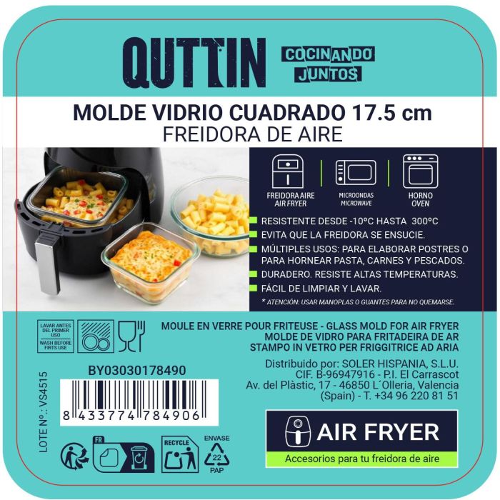 Molde de Vidrio Cuadrado para Airfryer 17.5 cm Quttin - Inde (12 Unidades) 4