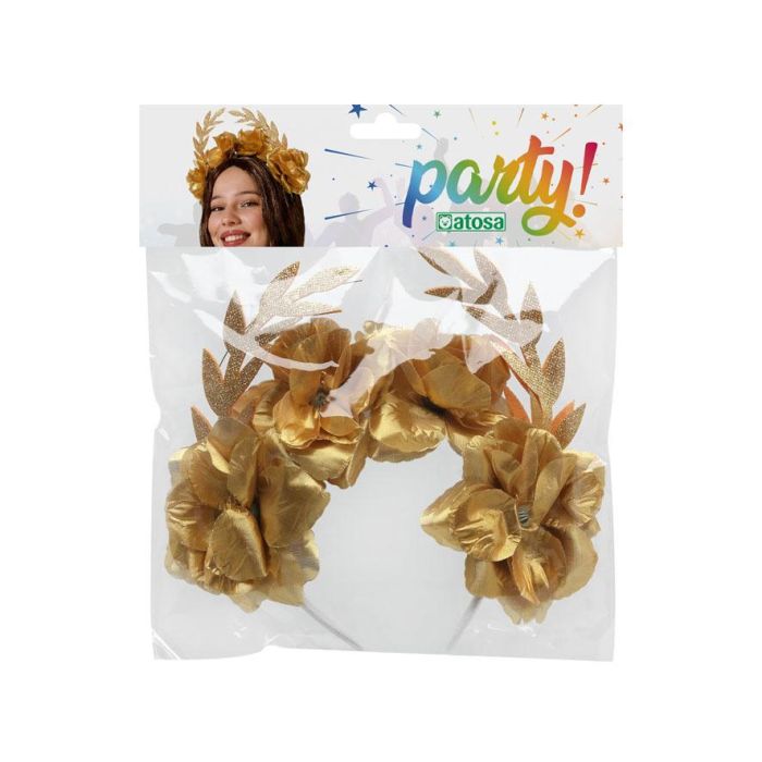 Corona de Emperador Dorado con Flores y Hojas Metálicas para Disfraces Romanos y Eventos Temáticos 1