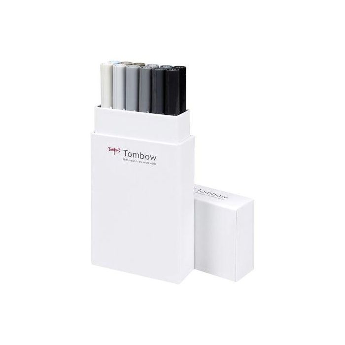 Rotulador Tombow Doble Punta Pincel Colores Grises Estuche De 12