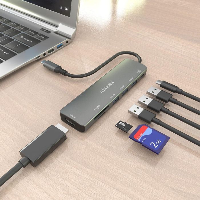 Hub USB Aisens 7 EN 1 Gris 100 W 7 Hub USB Aisens 7 EN 1 Gris 100 W 7