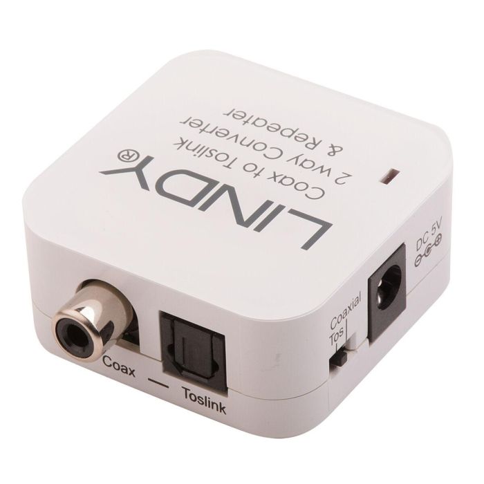 Lindy Convertidor Bidireccional Óptico TosLink a Coaxial y Coaxial a Óptico con Repetidor Audio Hi-Res 24-bit/192kHz Dolby Digital DTS 5.1