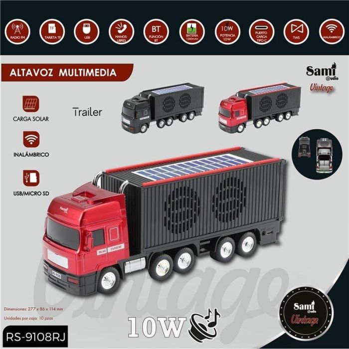 SAMI Altavoz Vintage Trailer Rojo Multimedia 10W