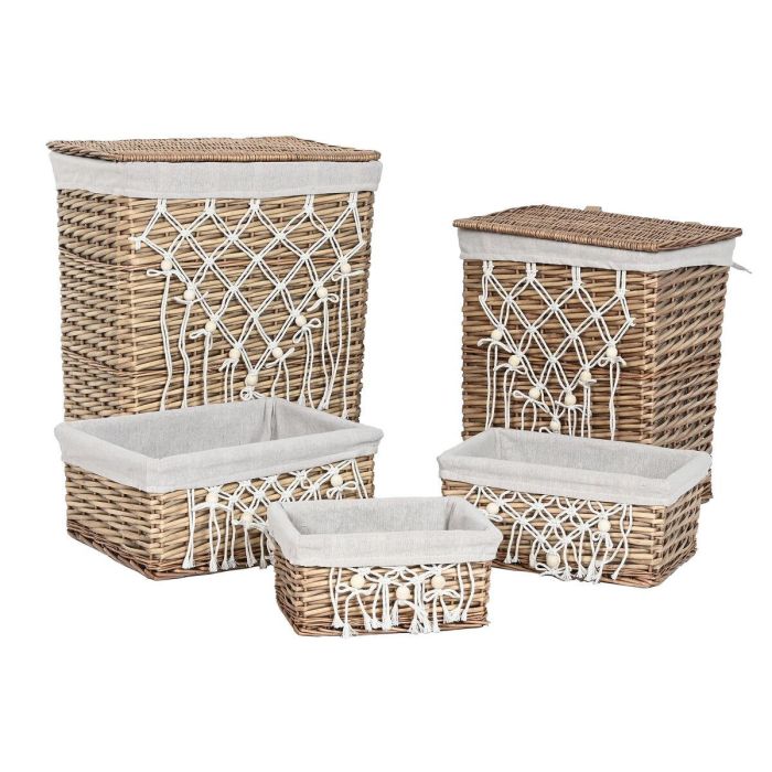 Cesta Ropa Shabby DKD Home Decor Natural Blanco 35 x 55 x 47 cm Set de 5