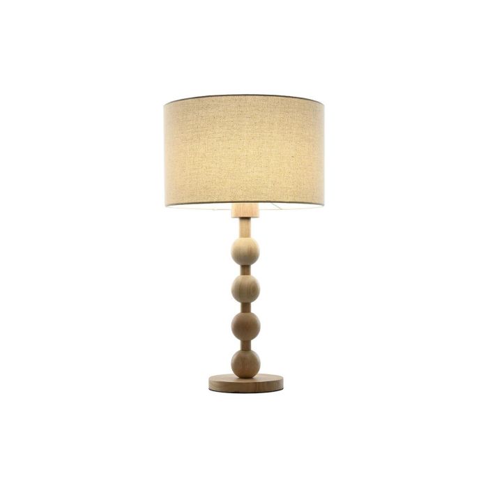 DKD Home Decor Lámpara de Sobremesa Urban de Madera Hevea y Lino Marrón Beige con Detalle de Bolas, 32x32x56 cm E27 0 DKD Home Decor Lámpara de Sobremesa Urban de Madera Hevea y Lino Marrón Beige con Detalle de Bolas, 32x32x56 cm E27 0