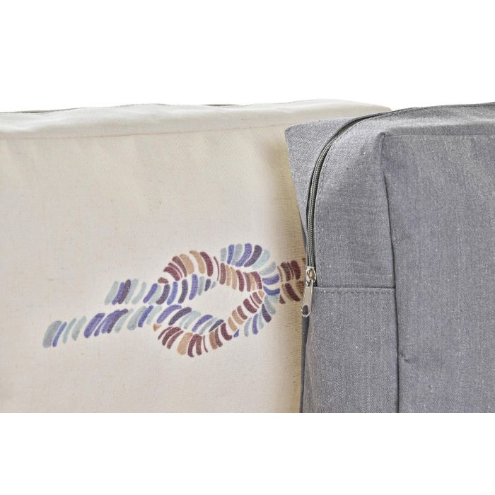 DKD Home Decor Neceser de Lienzo Gris y Blanco, Colección Salitre Atlántico, Set de 2 Unidades, Largo 10 x Ancho 30 x Alto 20 cm 1