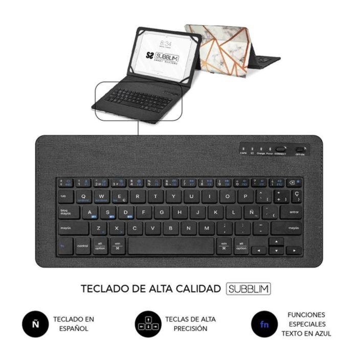 Funda con Teclado Subblim Keytab Pro Bluetooth para Tablets de 9"-11"/ Marmol Blanco 2 Funda con Teclado Subblim Keytab Pro Bluetooth para Tablets de 9"-11"/ Marmol Blanco 2