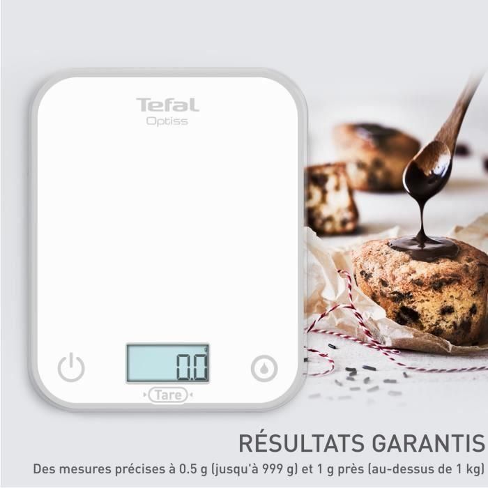 Báscula electrónica de cocina TEFAL Optiss, pantalla retroiluminada, resistencia a los arañazos, capacidad de 5 kg, blanca BC50U0V0 4