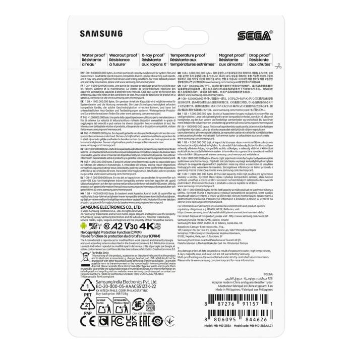 Samsung MB-MD128S 128 GB MicroSDXC UHS-I Clase 10 U3 V30 Tarjeta de Memoria, Lectura 180MB/s, Escritura 130MB/s