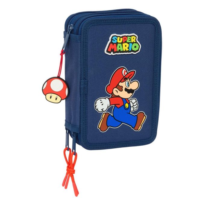 Estuche Escolar con Accesorios Super Mario Trick Rojo Azul oscuro 12,5 x 19,5 x 5,5 cm 37 Piezas