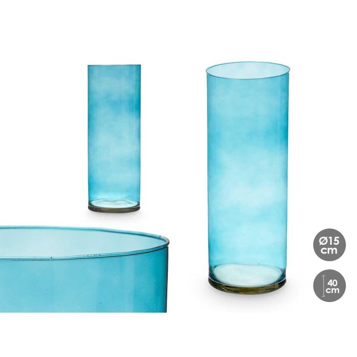 Jarrón de Cristal Cilíndrico 15 cm Diámetro x 40 cm Alto Turquesa - Giftdecor Jarrón de Cristal Cilíndrico 15 cm Diámetro x 40 cm Alto Turquesa - Giftdecor