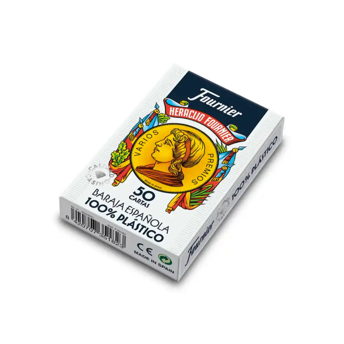 Baraja Fournier Española 100% Plástico 50 Cartas, Color Reverso Azul, Estuche Cartón 1 Baraja Fournier Española 100% Plástico 50 Cartas, Color Reverso Azul, Estuche Cartón 1