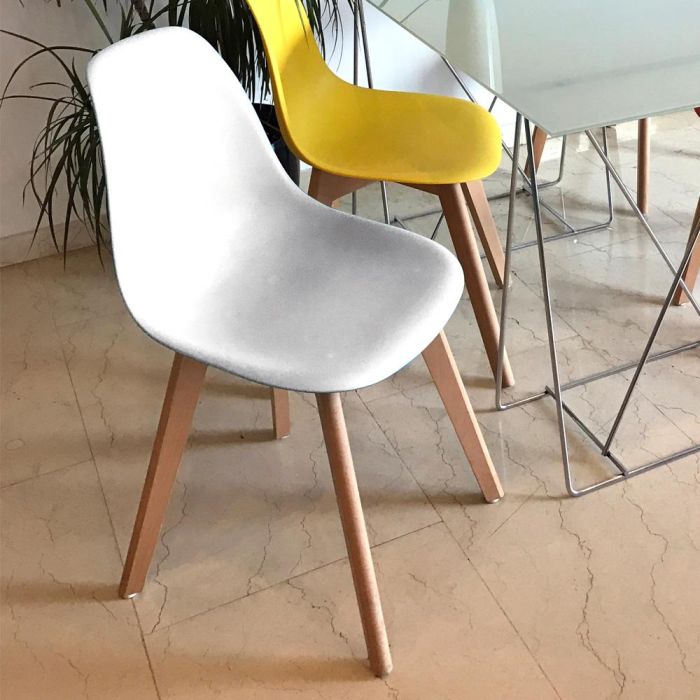 Home Deco Factory Silla STOCKHOLM Blanca Diseño Escandinavo Patas Madera Asiento Plástico 1
