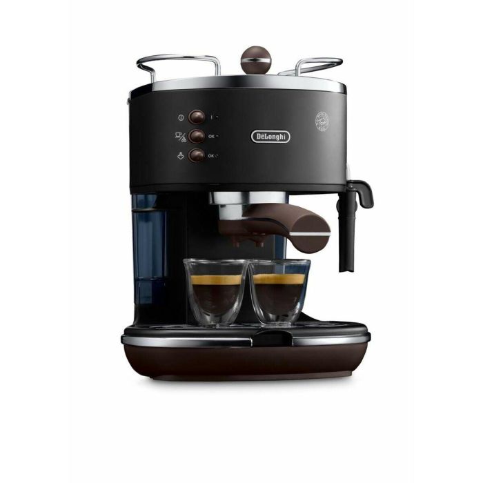 Delonghi ECOV 310.BK Cafetera Espresso Classic Icona Vintage - Negro Mate / Chocolate - 1100W, 15 Bares, Depósito 1.4L
