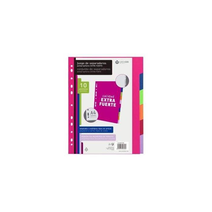 Carchivo Separadores A4 10 Posiciones Pp Extra Fuerte 500 Micras Fashion Colores