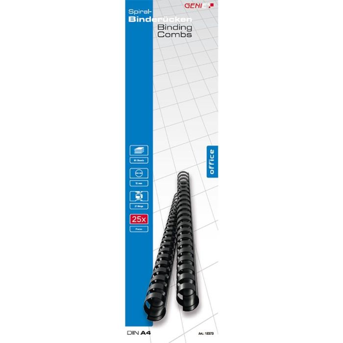 GENIE Spiralbinderücken 12mm schwarz 25 Stk 1