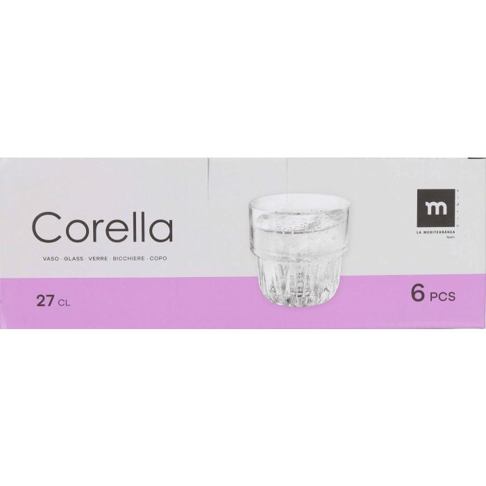 La Mediterranea Set 6 Vasos de Cristal Corella 270 ml para Agua Refresco Ø8.4x8.2 cm (8 Cajas) 1