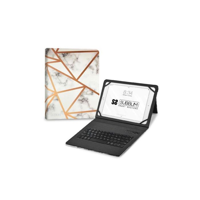 SUBBLIM funda de tablet con teclado bluetooth Keytab Pro BT Trendy Marmol Blanco