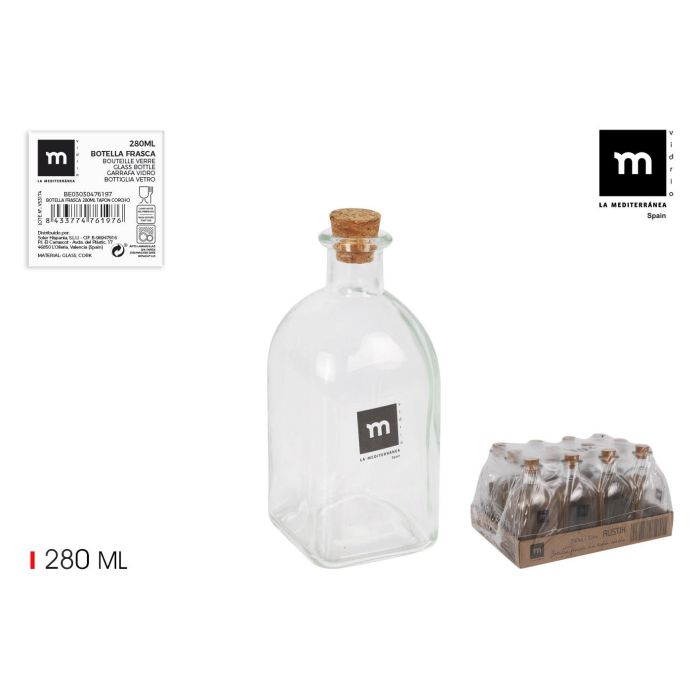 Botella Frasca 280 ml con tapón de corcho - La Mediterranea (36 Unidades) Botella Frasca 280 ml con tapón de corcho - La Mediterranea (36 Unidades)