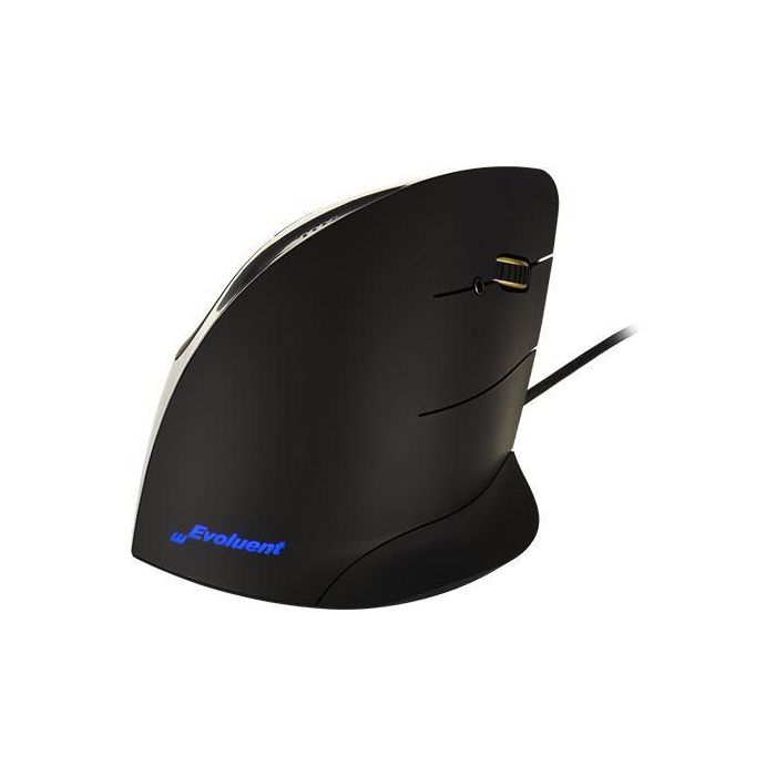 Evoluent VerticalMouse Ergonómico Black-silver, Elimina Torsión Brazo, 5 Botones, LED, Software Avanzado, Ajuste Velocidad 1