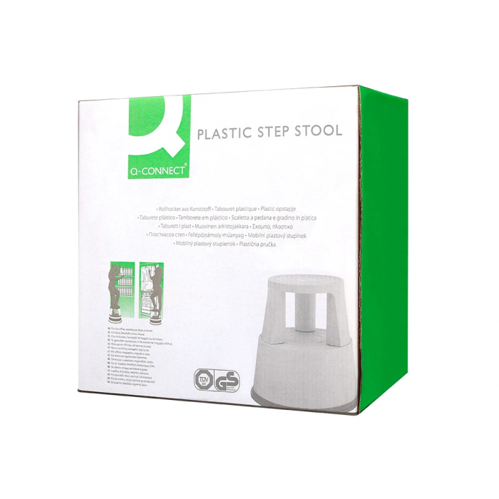 Q-connect Taburete con Ruedas Retráctiles ABS Gris Dos Niveles Soporta 150kg Ø43.5x43cm 8