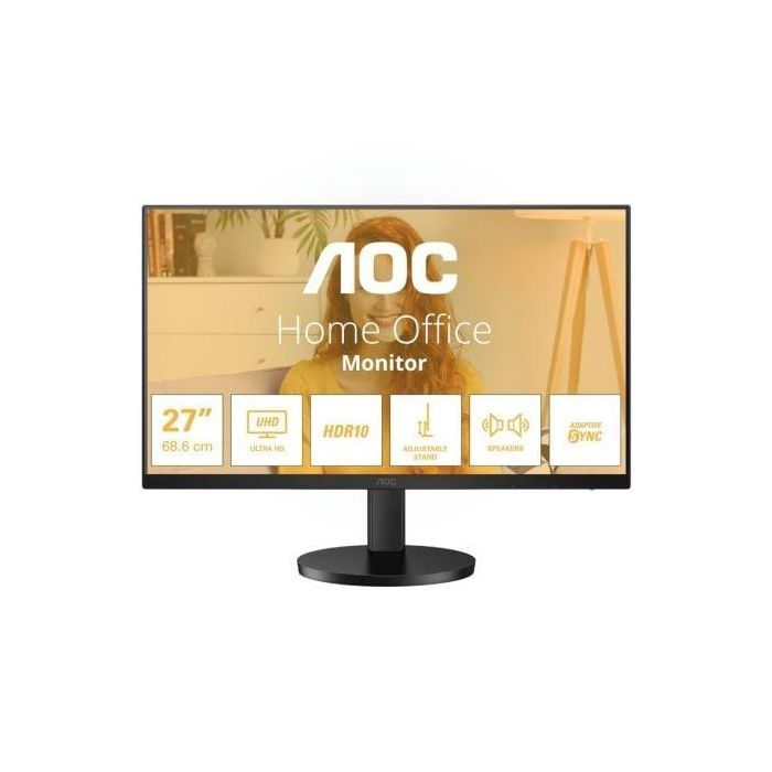AOC U27B3AF Monitor Profesional 27" 4K UHD IPS, 60Hz, 4ms GTG, Altura Ajustable, HDR10, Adaptive Sync, Altavoces, Sin Marco, Negro AOC U27B3AF Monitor Profesional 27" 4K UHD IPS, 60Hz, 4ms GTG, Altura Ajustable, HDR10, Adaptive Sync, Altavoces, Sin Marco, Negro