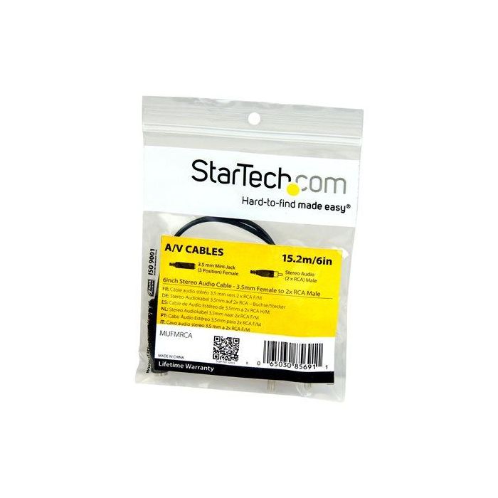Cable Audio Jack (3,5 mm) a 2 RCA Startech MUFMRCA Negro 0,15 m 2 Cable Audio Jack (3,5 mm) a 2 RCA Startech MUFMRCA Negro 0,15 m 2
