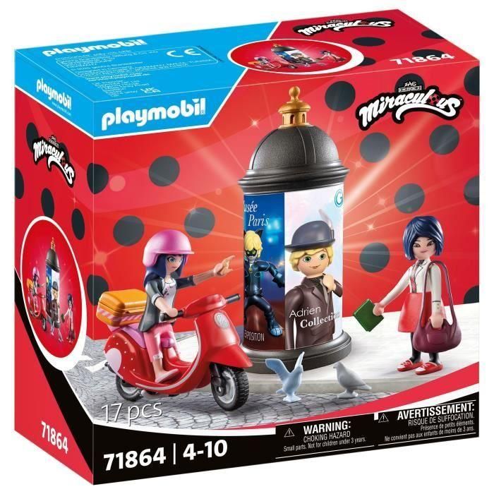 Playmobil 71864 Miraculous: Paseo en Scooter por París con Marinette y Kagami, Maletero, Juego de Construcción para Niños +4 años