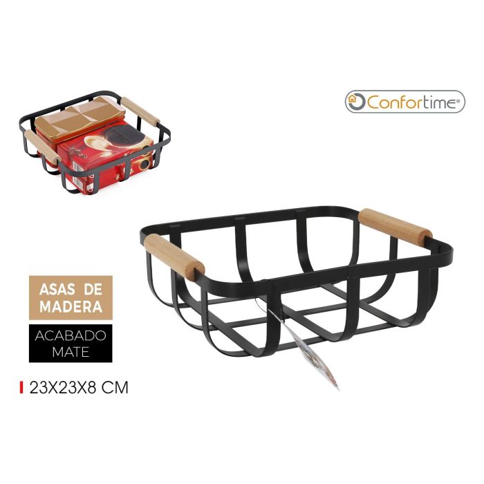 Cesta de organización negro y madera 23x23x8 cm - Confortime (6 Unidades) Cesta de organización negro y madera 23x23x8 cm - Confortime (6 Unidades)