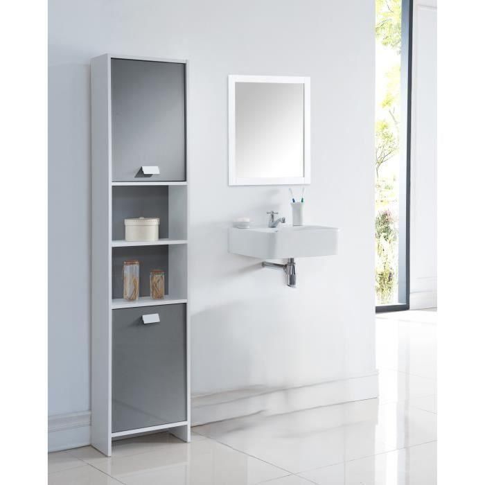 Columna de baño - Tablero de partículas - Blanco y gris - 2 puertas - L39,5 x P19,5 x H170 - PARISOT 2 Columna de baño - Tablero de partículas - Blanco y gris - 2 puertas - L39,5 x P19,5 x H170 - PARISOT 2