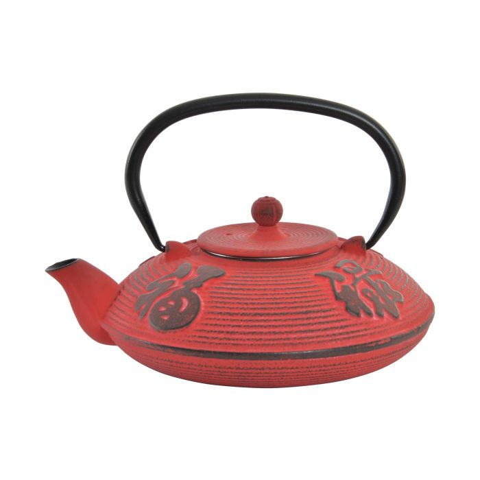 DKD Home Decor Tetera Oriental de Hierro Colado de 800 ml, Color Rojo. Ideal para servir té e infusiones con estilo tradicional. 17x15x20 cm