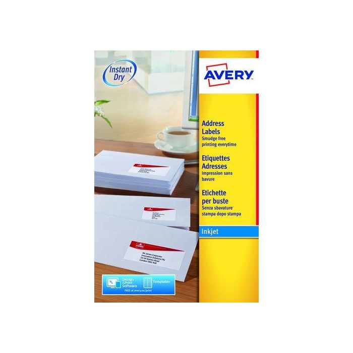 Etiquetas Adh.Impr.Avery A4 Blanca C.Romos Inkjet Caja 25H 99,1X67,7 Mm 200 Uds.(J8165) (Set de 5)