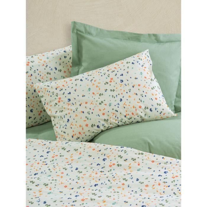 Juego de cama - 1 funda nórdica 220x240 cm + 2 fundas de almohada 60x60 cm - 100% algodón - Verde 1 Juego de cama - 1 funda nórdica 220x240 cm + 2 fundas de almohada 60x60 cm - 100% algodón - Verde 1