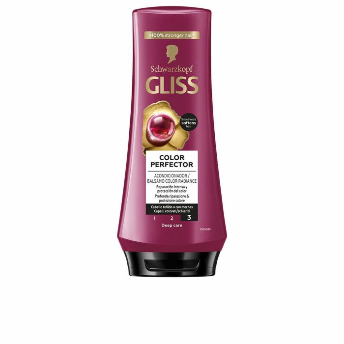 Schwarzkopf Mass Market GLISS COLOUR PERFECTOR Acondicionador 200 ml para cabello teñido, con Complejo Hialurónico y Extracto de Arándano Rojo