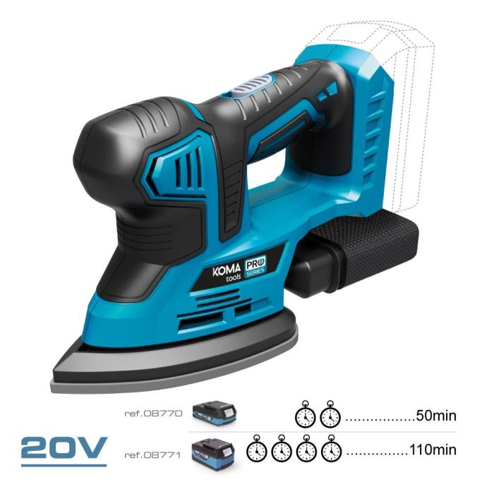 Koma Tools Lijadora Mouse 20V (sin Batería ni Cargador) 20v-lm 20,4 x 15,5 cm, Mango Ergonómico, Velcro, Incluye Filtro y Lijas 1