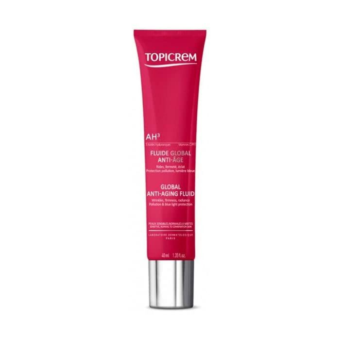 Topicrem AH3 Fluido Global Antiedad con Ácido Hialurónico y Vitaminas para Pieles Sensibles – Reduce Arrugas y Manchas 40 ml