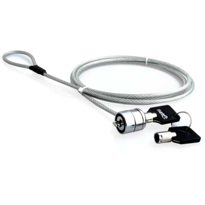 NATEC LOBSTER KEY Cable antirrobo universal de seguridad para portátiles y dispositivos, 1,8m, Metálico de Acero y Plástico, con 2 llaves