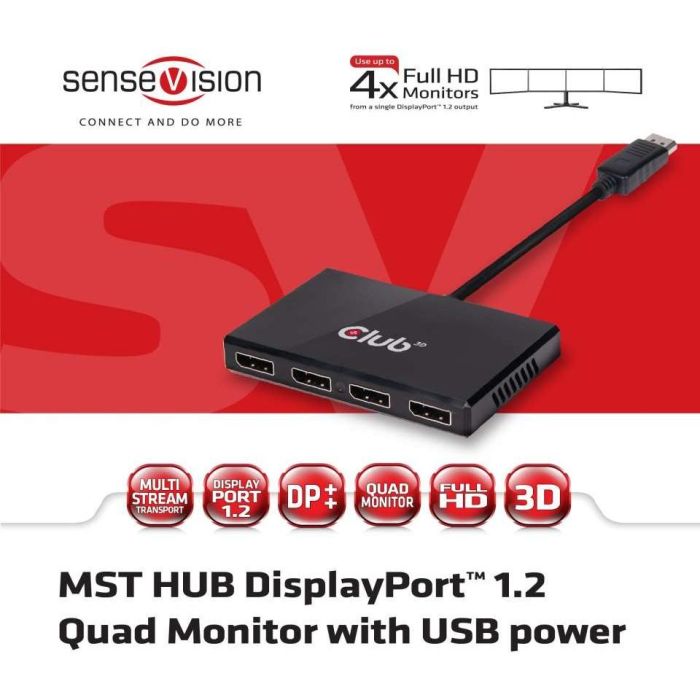Club3D Multi Streaming Transport Hub 1xDP->4xDP SenseVision Polybeutel 2