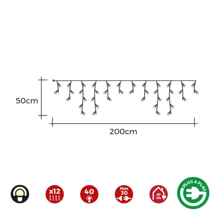 Edm Cortina Icicle Easy-Connect Multifunción 2x0.5m 40 LEDs Blanco Cálido IP44 Edm Cortina Icicle Easy-Connect Multifunción 2x0.5m 40 LEDs Blanco Cálido IP44