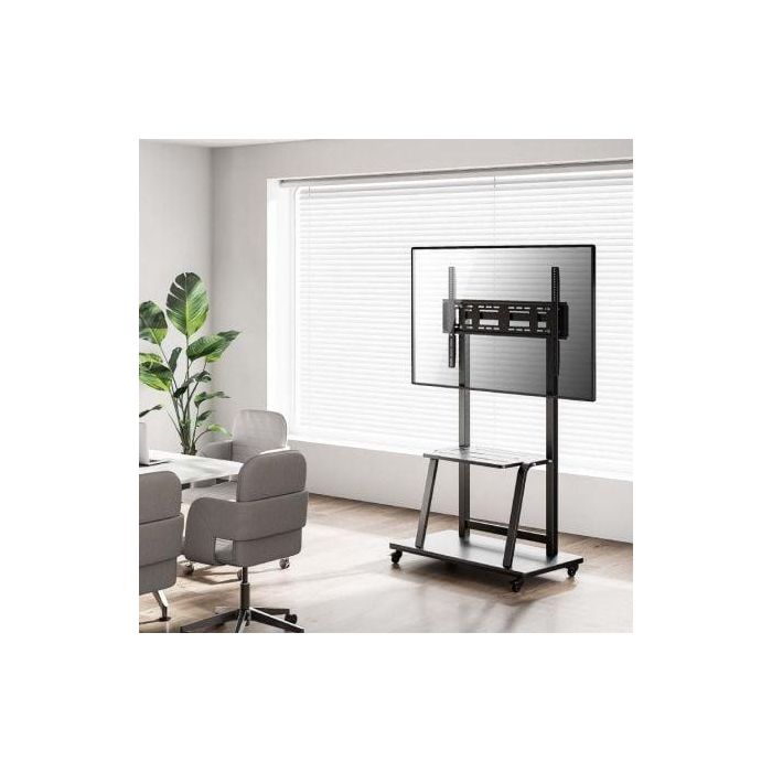 AISENS - SOPORTE DE SUELO ECO CON RUEDA, BANDEJA PARA DVD PARA MONITOR/TV 150KG DE 37-100, NEGRO 3